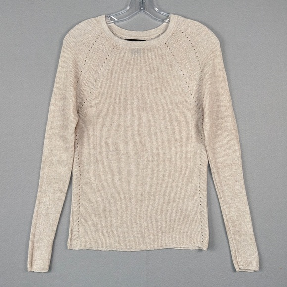 T Tahari Sweaters - T TAHARI Linen Blend Crewneck Sweater Sz XS Oatmeal Fine Ribbed Knit Lightweight